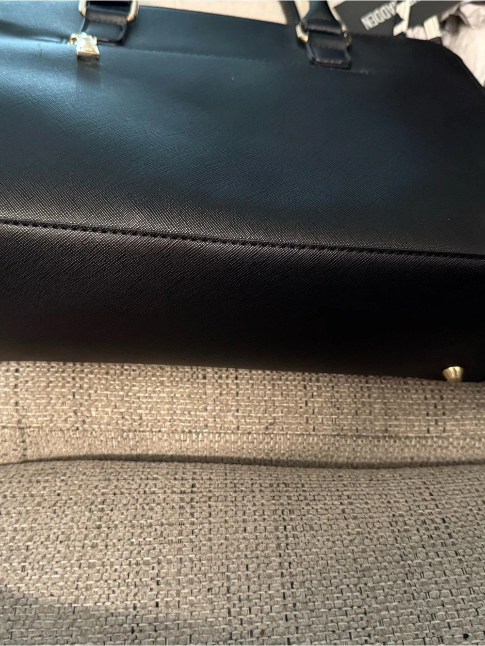 Miztique Black Vegan Leather Satchel with Gold Accents